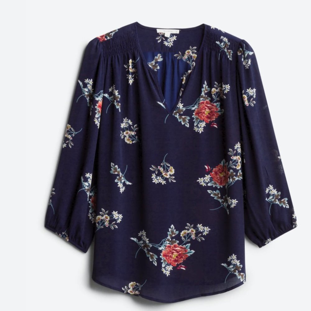 Kinny Split Neck Smocked Shoulder Blouse